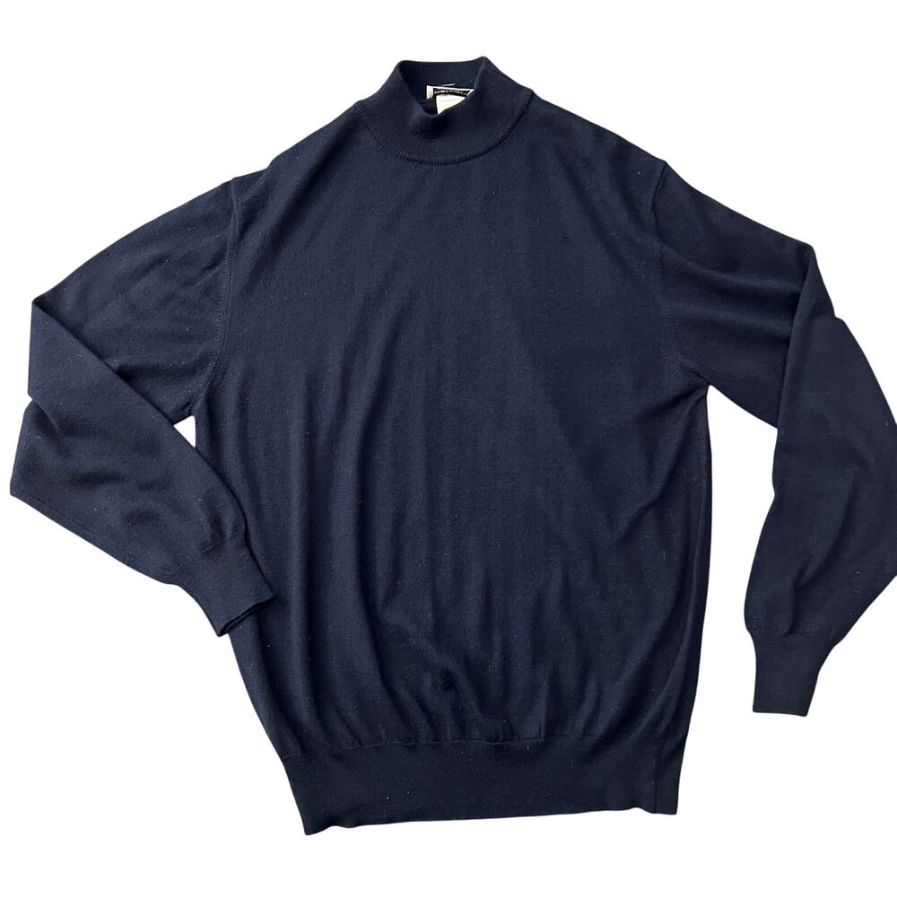 90s Marconi Merino Wool Sweater XL Mens Blue Mock Neck Knit Italy Minimalist Vtg